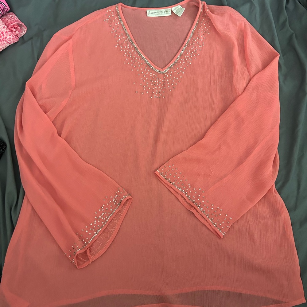 Jane Ashley Coral Beaded V-Neck Tunic